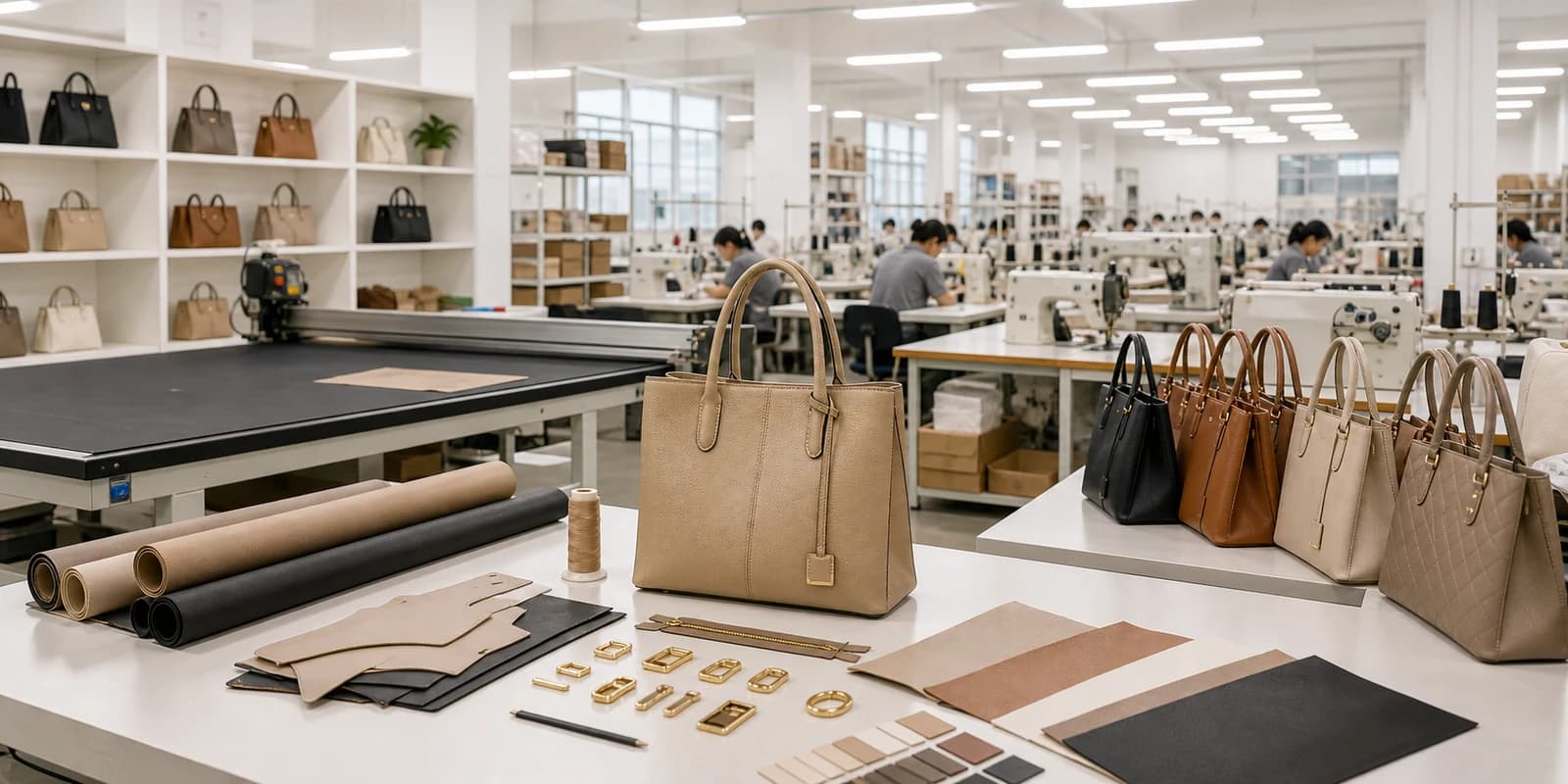 SHIREBAG handbag factory network with workshop sample room and QC process