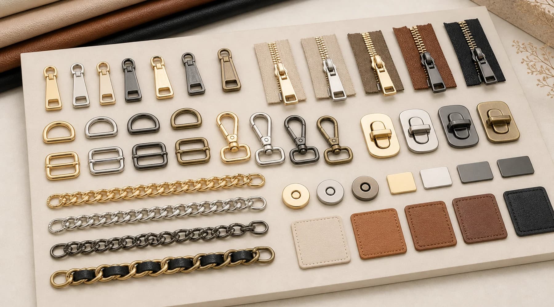 Handbag logo hardware and private label finishing samples