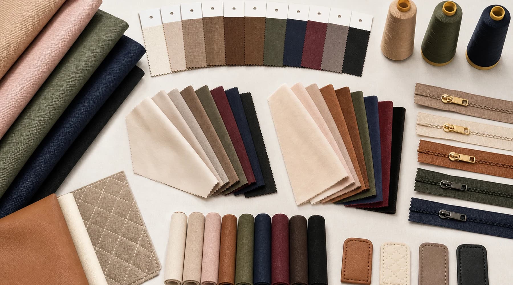 Handbag lining fabric zipper tape thread and color card samples for OEM ODM production